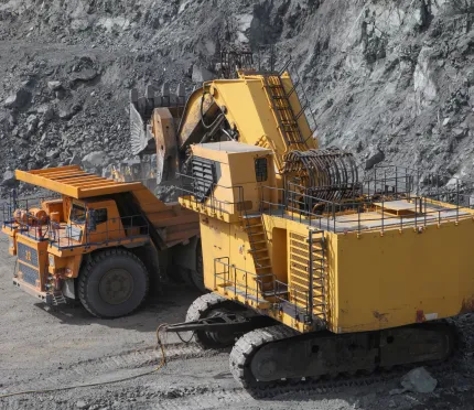 excavator and truck